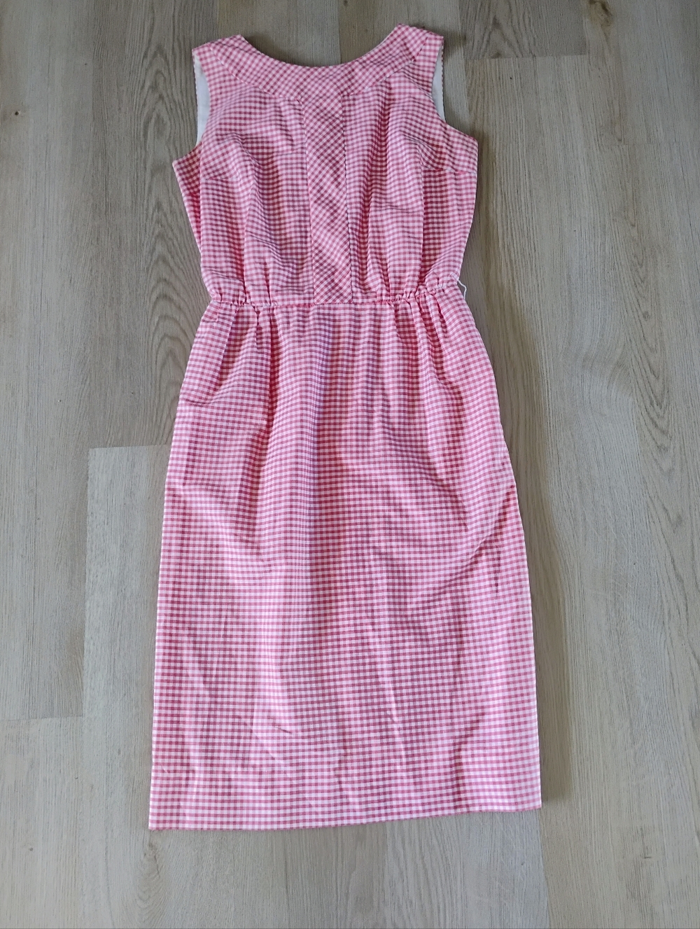 Pink Gingham Retro Sleeveless Midi Dress